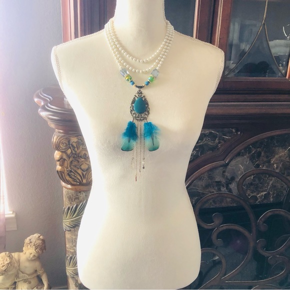 Handcrafted filigree teardrop Czech Pearl genuine emerald stone clasp necklace - Picture 4 of 11